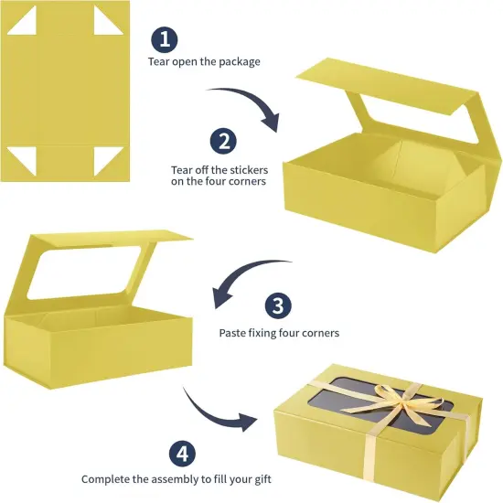 Gold Large Gift Box with Window, 13.5"x9"x4.3" Bridesmaid Box for Gift Giving,Birthday Gift Box with Magnetic,Closure Lid Gift Box for Presents,Cute Box,Luxury for Gift Packaging,Gift Box for Wrapping Gifts {1}