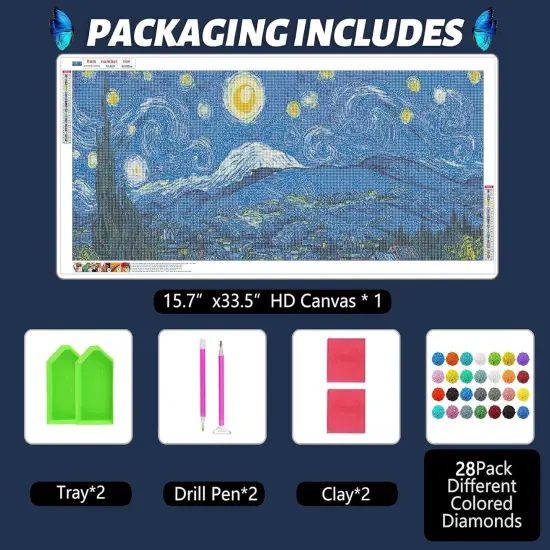 DIY 5D Full Round Diamond Painting Kits for Adults, Diamond Painting Kits Round Full Drill Diamond Art Kit Picture Craft for Home Wall Art Decor, 15.8"x33.5" (Starry Night) {5}