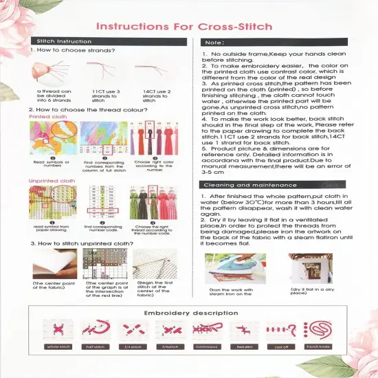 Flower Stamped Cross Stitch Kits - Colorful Flower Counted Cross Stitch Kits for Beginners Adults Needlepoint Cross-Stitch Patterns Dimensions Needlecrafts Embroidery Kits Arts and Crafts {3}