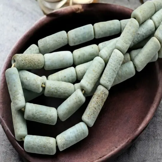 10x25mm Matte Pale Turquoise Pompeii Tube Beads (18" Strand) - Indonesian Glass Beads {2}