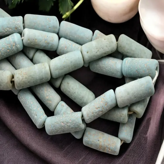 10x25mm Matte Blue Aqua Pompeii Tube Beads (18" Strand) - Indonesian Glass Beads {3}