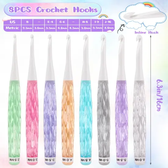 8PCS Inline Crochet Hooks Set, Crochet Needles for Crocheting Yarn, Non-Slip Crochet Hook Grips, Crochet Hooks for Arthritic Hands, Size 2.5mm-6mm Crochet Hooks, Cute Plastic Crochet Hooks {1}