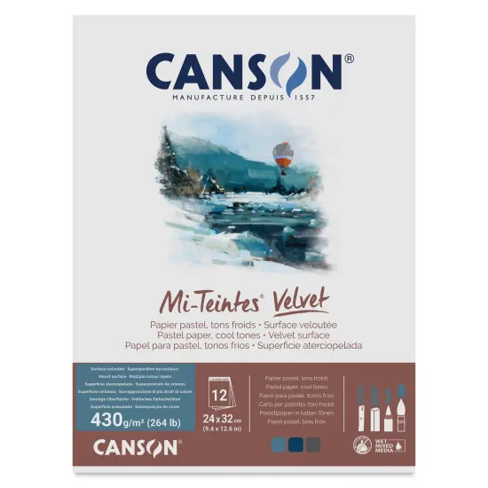 Canson Mi-Teintes Velvet Paper Pad - 9.4" x 12.6", Cool Tones, 12 Sheets {1}