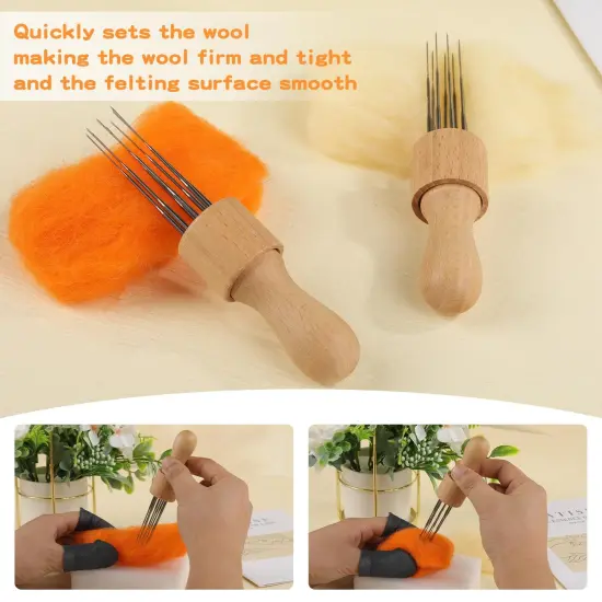 Mayboos Felting Needle with Eight Needles Tool,Craft Wool Felt Stitch Punch Tool with Solid Wood Handle Felting Eight Needles Tool with Finger Cots {4}