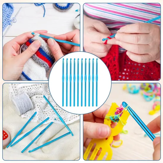 10Pcs 5mm Crochet Hook, Aluminum Knitting Needles Craft Yarn, Crochet Hook for DIY Craft, Gold Crochet Needles for Knitting Scarf(Blue) {3}
