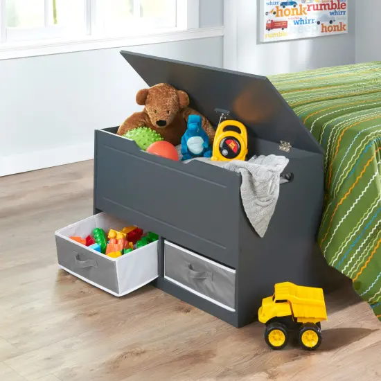 Badger Basket Up and Down Toy and Storage Box and Bench with Two Baskets - Charcoal {2}