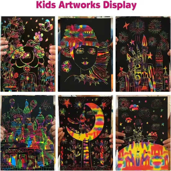 Scratch Art Crafts Girls Gifts, Rainbow Scratch Paper Art Gifts for 3-10 {3}