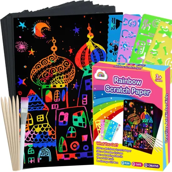 Scratch Art Crafts Girls Gifts, Rainbow Scratch Paper Art Gifts for 3-10 {1}