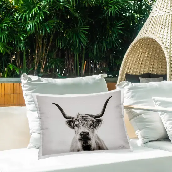 Intense Longhorn Portrait Design by Dakota Diener Outdoor Printed Pillow  {2}
