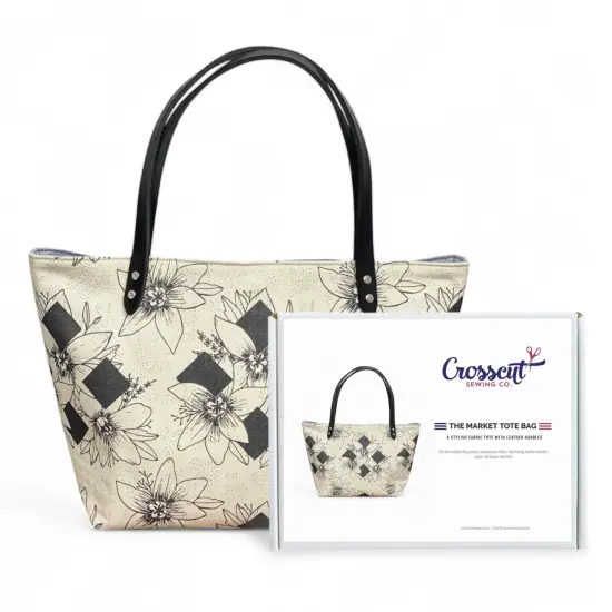 Crosscut Sewing Co.&reg; Market Tote Bag Sewing Project Kit for Beginners with Fabric, Instructions and Video Diamod floral {2}