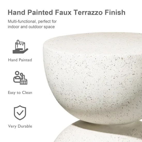 Set of 2 17.75"H Multi-functional MGO Faux Terrazzo Garden Stool or Planter Stand or Accent Table White *2 {5}