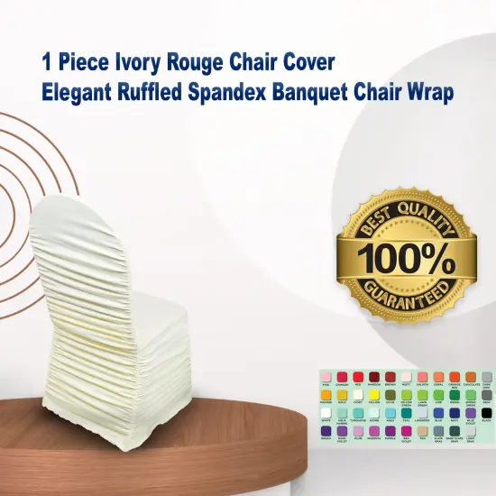 1 Piece Ivory Rouge Chair Cover, Elegant Ruffled Spandex Banquet Chair Wrap {1}