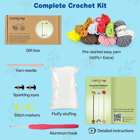 3 Animal & Flower Bookmarks Crochet Kit - Yellow, Blue, Pink {4}