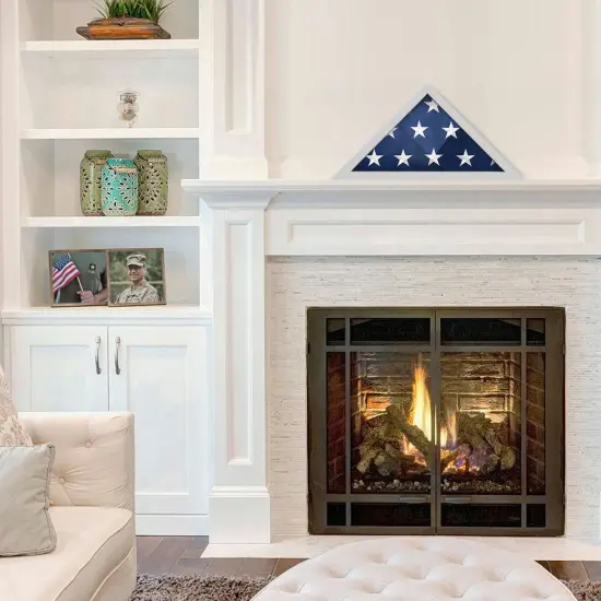 HBCY Creations Rustic Flag Case - SOLID WOOD Military Flag Display Case for 9.5 x 5 American Veteran Burial Flag, Wall Mounted Burial Flag Frame White {5}