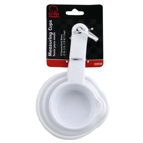 Chef Craft 4pc Durable White Plastic Measuring Cup Set - 1/4, 1/3, 1/2 and 1 Cup {2}