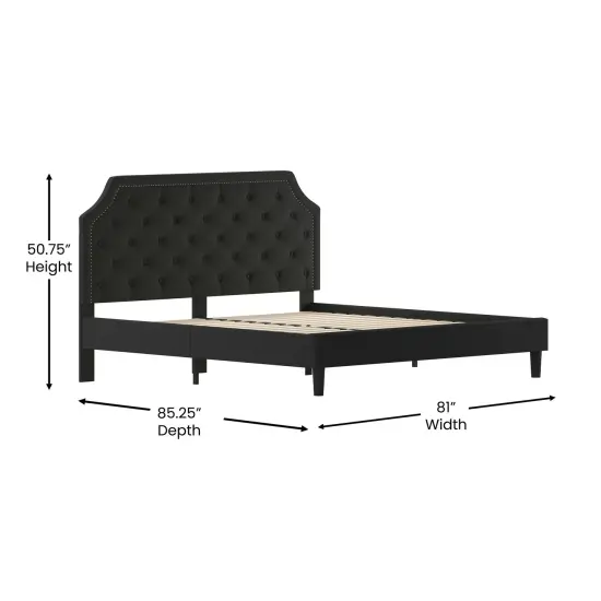 Merrick Lane Provence Platform Bed with Slatted Support Contemporary Tufted Upholstery with Accent Nail Trim {9}