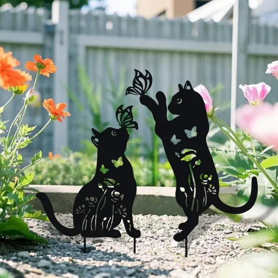 Metal Cat Decor for Outside - 2 Pack Garden Stakes Decorative {2}