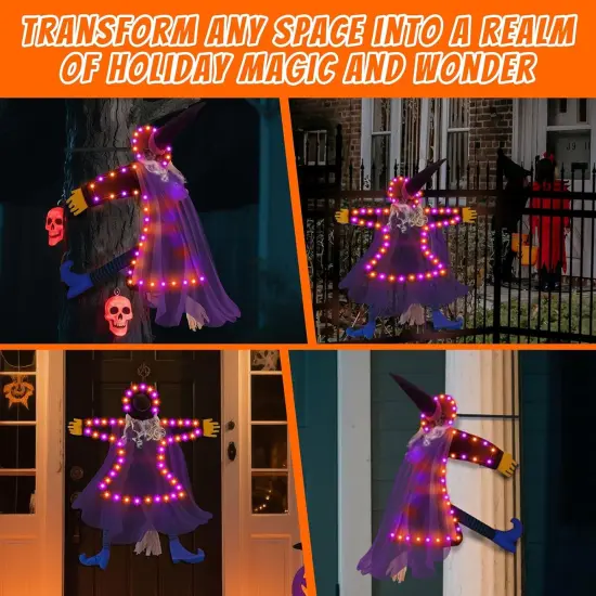 Solar Halloween Decorations Outdoor Witches - Orange Purple {3}
