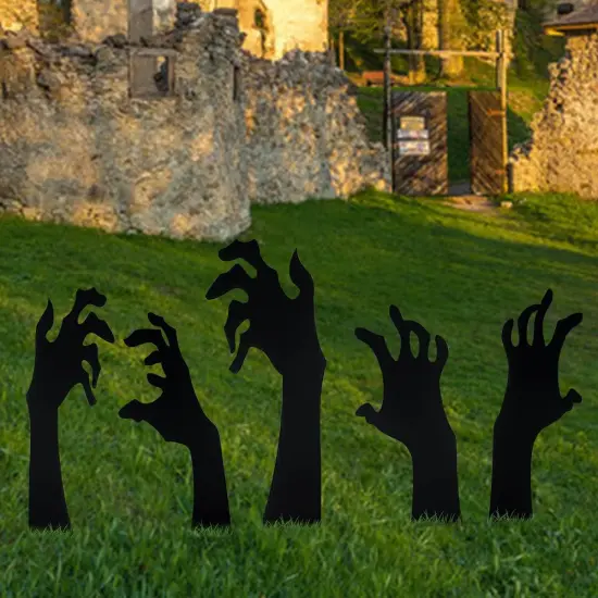 5 Pack Halloween Black Hands Yard Signs with Stakes Scary {2}