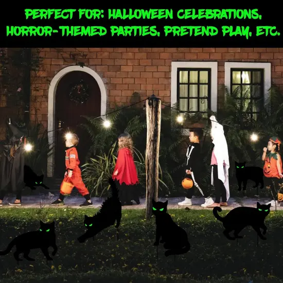 6 PCS Halloween Black Cat Yard Signs with Glow in Dark Eyes {6}