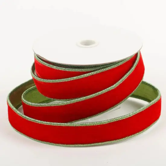 1.5" Red Velvet Lime Green Dupion Ribbon (5 Yards) {2}