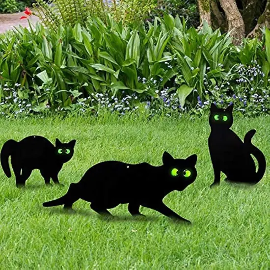 3 Pack Halloween Metal Black Cats with Reflective Eyes {1}
