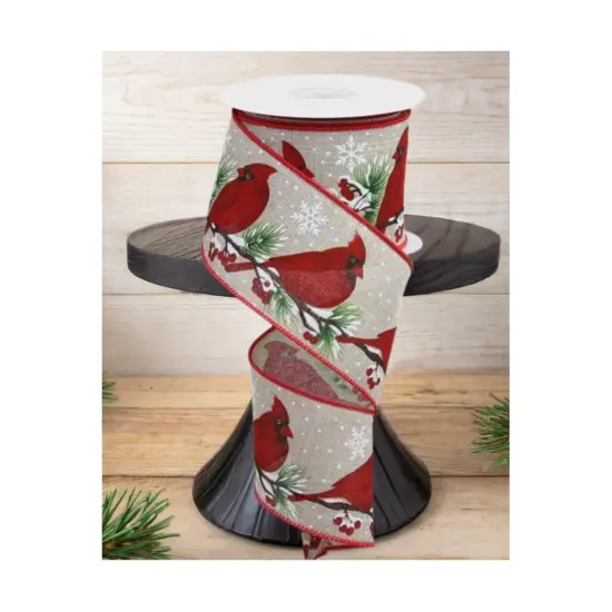 2.5" Cardinals On Tree Branch Ribbon: Lt Natural (10 Yards) {2}