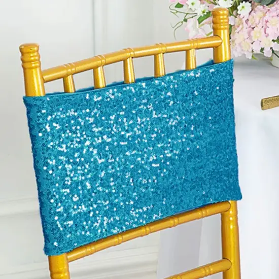 10 Pieces Shimmering Turquoise Sequin Spandex Chair Bands 7 x 13 Inches {4}