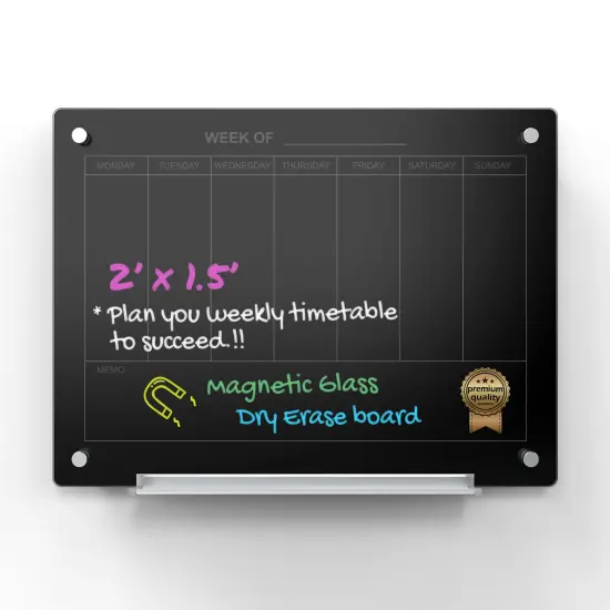 Audio-Visual Direct Magnetic Glass Weekly Calendar & Planner Dry-Erase Board Set Black {1}