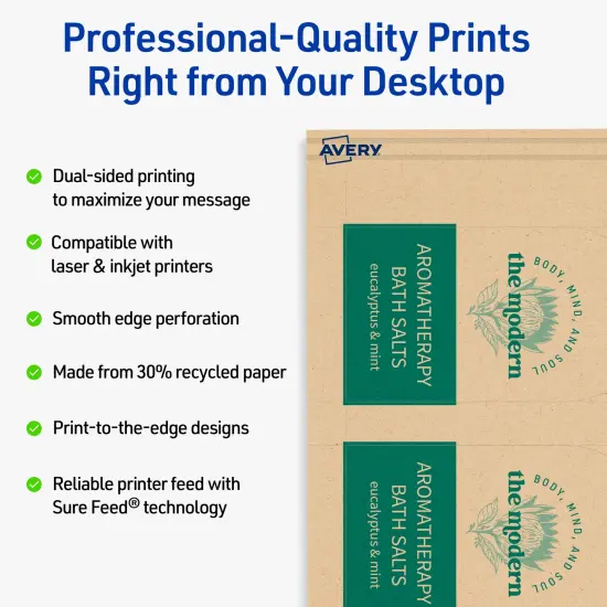 Avery Printable Arched Printable Tags, Sure Feed Technology, 2" x 3-1/2", Matte Kraft Brown Cardstock, Print-to-The-Edge, Laser/Inkjet Printable, 80 Total {8}