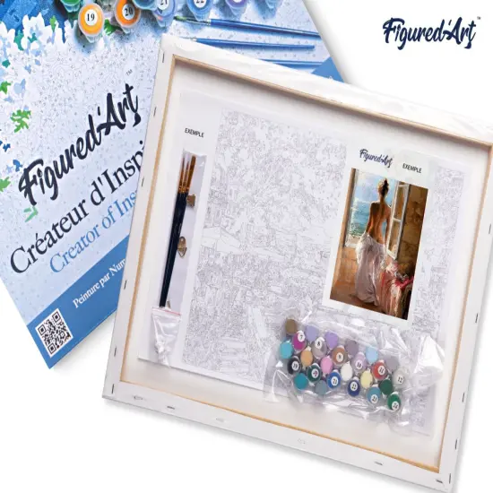 Figured'Art Paint by Numbers for Adults with Frame Naked woman and Sun 16"x20" - Craft Art Painting DIY Kit Canvas Already Stretched on a Wooden Frame {5}