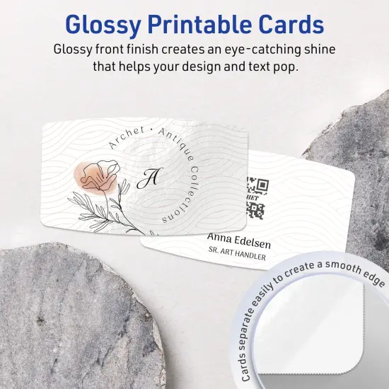 Avery Printable Arched Rectangle Business Cards, Sure Feed Technology, 2" x 3-1/2", Glossy White Cardstock, Print-to-The-Edge, Laser/Inkjet Printable, 80 Total {9}