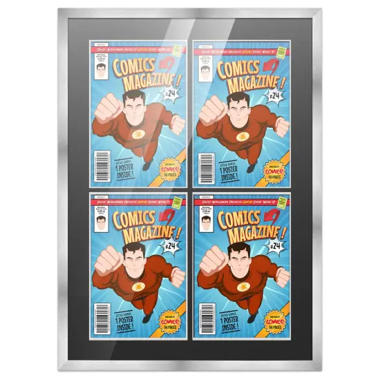 Comic Book Display Frame for Bronze Age Comics Published Between 1970 and 1985 - Silver Wood Comic Frame With Black Mat for 7.25x10.5 Comic, 18 Frame Sizes {1}