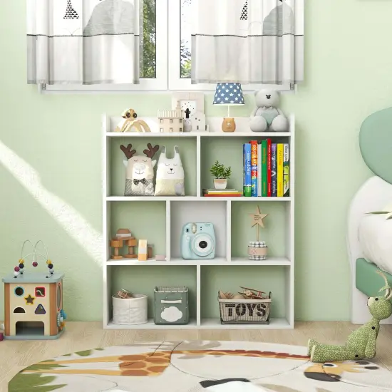 Costway 1/2 PCS 7-cube Bookcase Open Storage Shelf with Anti-tipping Kits for Living Room White/Black/Natural {4}