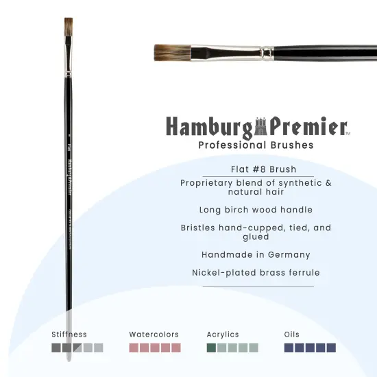 Creative Mark Hamburg Premiere Professional Oil Painting Brushes - Flat #8 Oil Paint Brush - Handmade in Germany, Natural & Synthetic Hair Blend, Long Triple-Lacquered Birch Handle {3}