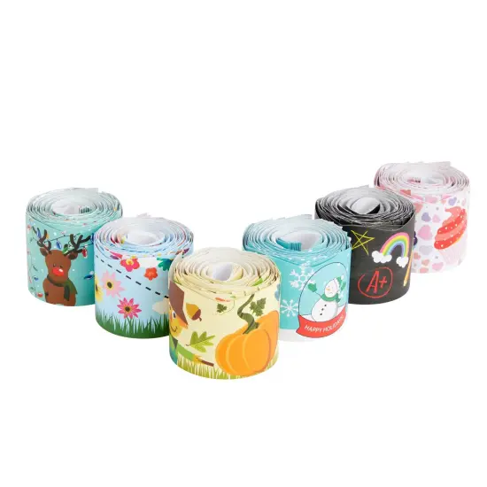 6-Rolls 234 Feet of Holiday Scalloped Bulletin Board Borders for Classroom Decor, Whiteboard, Chalkboard, School Decorations, 6 Assorted Designs for Teacher Supplies (78 Pieces) {7}