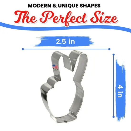 CookieCutter.Com Hand Peace Sign Cookie Cutter 4 in, Tin Plate Steel, Handmade in USA {3}