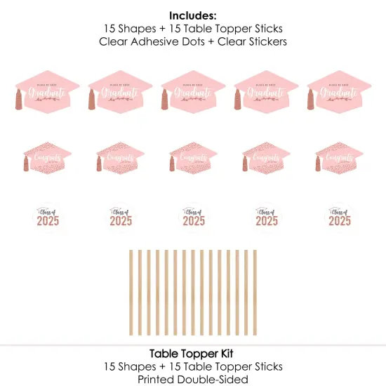 Big Dot of Happiness Rose Gold Grad - 2025 Graduation Party Centerpiece Sticks - Table Toppers - Set of 15 {7}