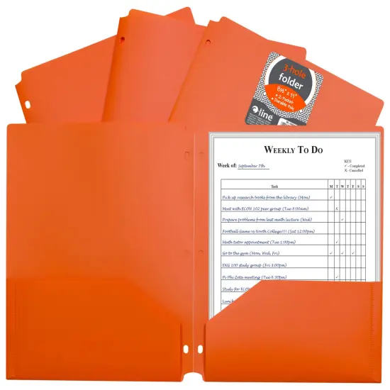 C-Line 2-Pocket Poly Folder, 3 Hole Punched, Orange, Pack of 25 {3}