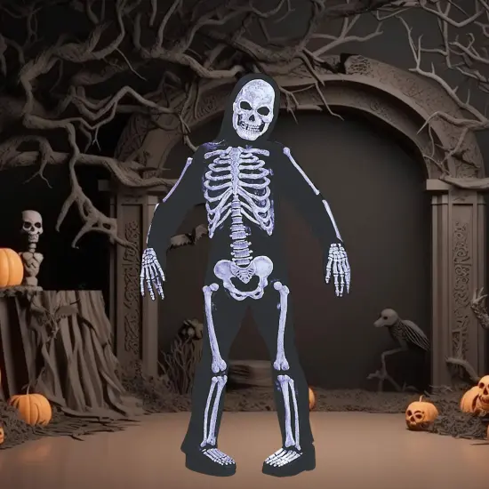 Boy's Skelebones Skeleton Costume with Mask Gloves Boot Tops {2}