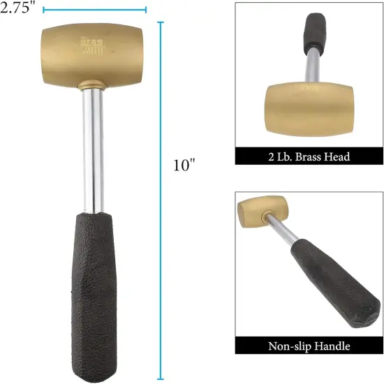 The Beadsmith Brass Head Mallet - Metal Elements - 10 Inches long, 2LB head with a 38mm Face - Brass & Sheet Metal Hammer for Dapping, Chasing & Light Stamping {2}