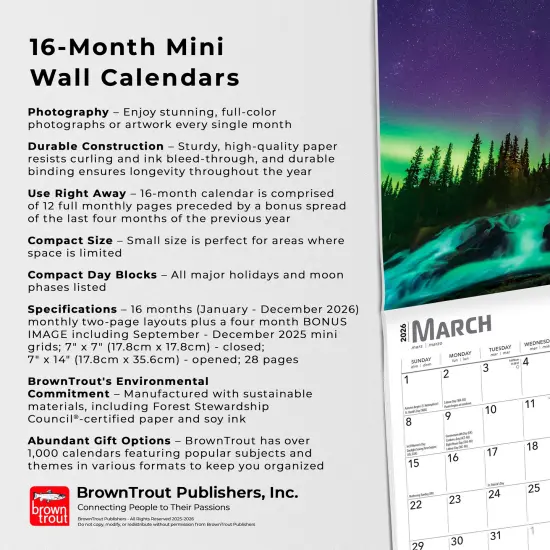 Aurora Borealis | 2026 7 x 14 Inch (Hanging) Monthly Mini Wall Calendar | English/French Bilingual {6}