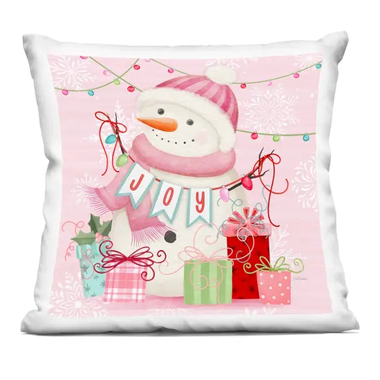 Stupell Industries Pink Snowman Joy Decorative Printed Throw Pillow design by Nicole Tamarin, 18 x 7 x 18 {1}