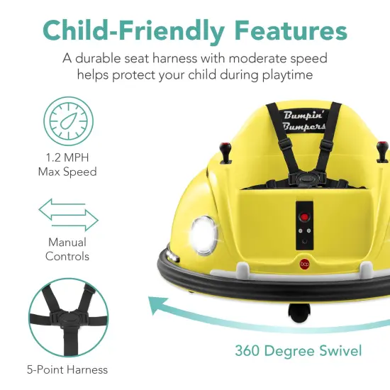 Best Choice Products 6V Kids Ride On Bumper Car Toy w/ Remote Control, Harness, Lights, 360 Degree Spin Yellow {6}