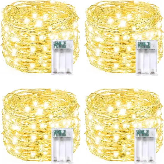 4 Pack 60 LED Fairy String Lights Battery Operated with Timer- 20FT (Warm White) {1}