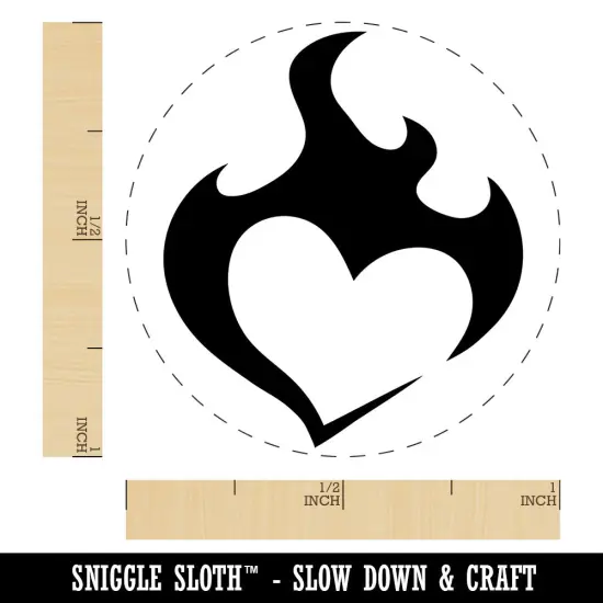 Flaming Heart Burn Fire Passion Love Hot Heat Romance Self-Inking Rubber Stamp Brown {1}