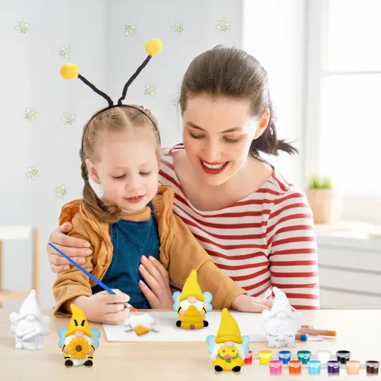 6 Sets Ready to Paint Your Own Bee Gnome Statues DIY Ceramics Bee Sunflower Garden Paintable Gnome {3}