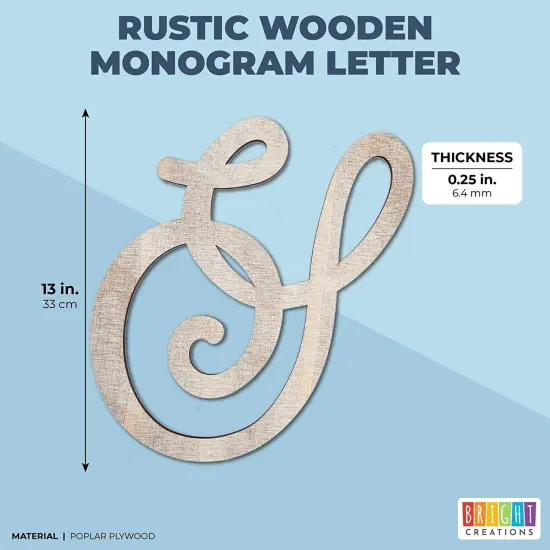 13-Inch Unfinished Wooden Monogram Letter S, Rustic-Style Home Decor, Paintable Wood Alphabet Letters for Custom Signs, Party Decorations, Crafting and Art Supplies White {2}