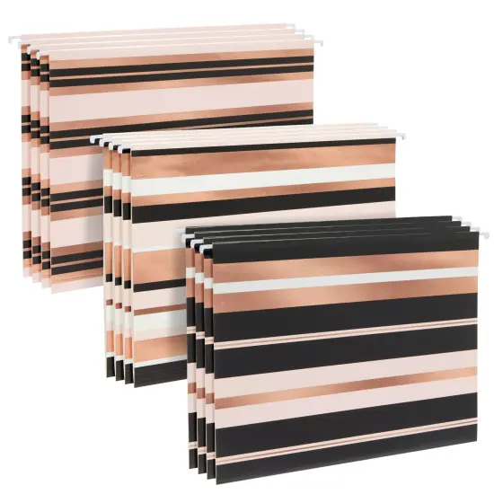 12 Pack Decorative Hanging File Folders, Letter Size, 1/5 Cut Tabs, Rose Gold Foil Stripes (9.5 x 11.5 In) Multicolor {1}