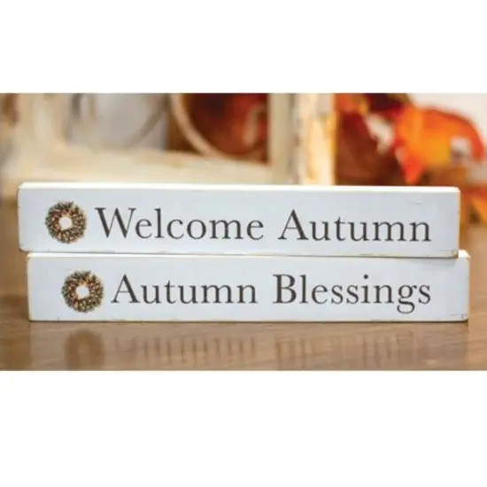2 asstd. Autumn Blessings Wood Block Sign for Shelf or Mantel Decoration {2}